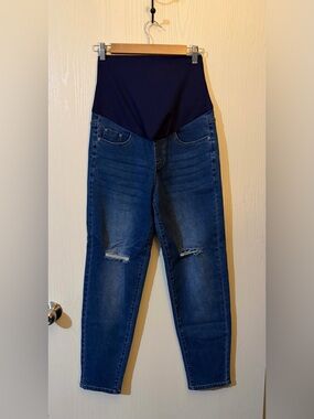 Women’s Dark Blue Maternity Jeans with Distress Detail Size Medium